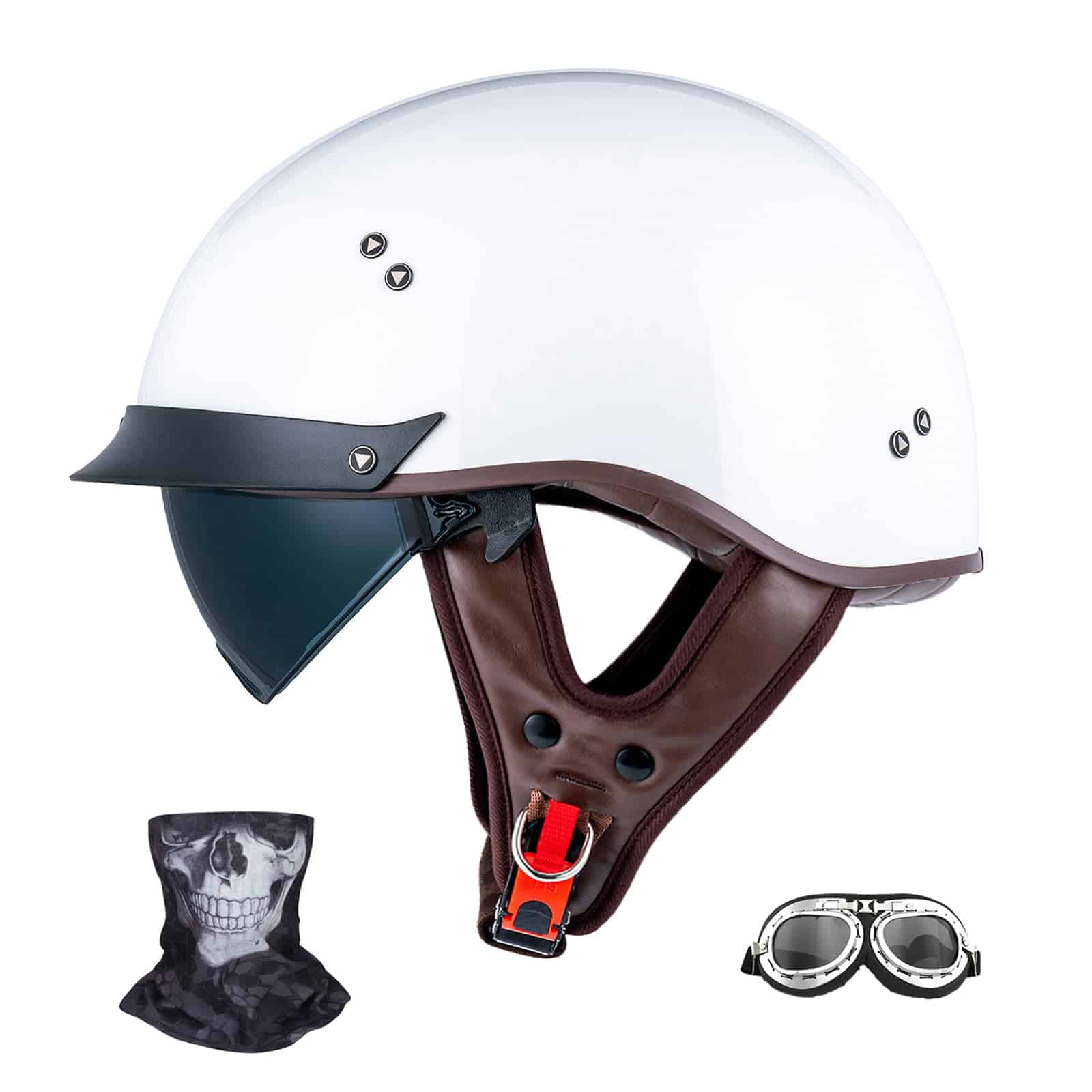 Cascos de Motocicleta Retro JQF Gear para -Blanco Brillante