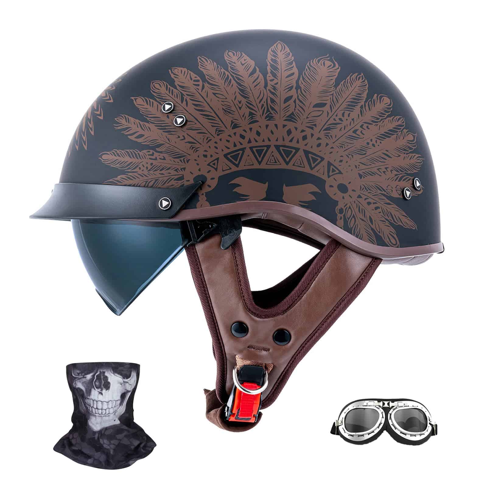 JQF Gear Cascos de Motocicleta Retro para -Corona de Jefes