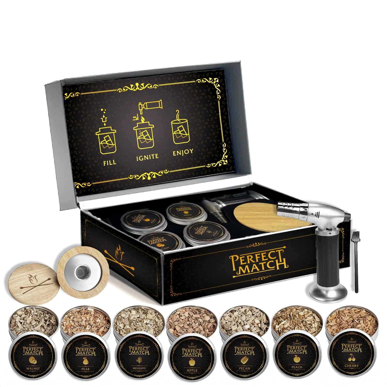 Kit de Coctelera con Ahumador - 8 Sabores de Astillas de