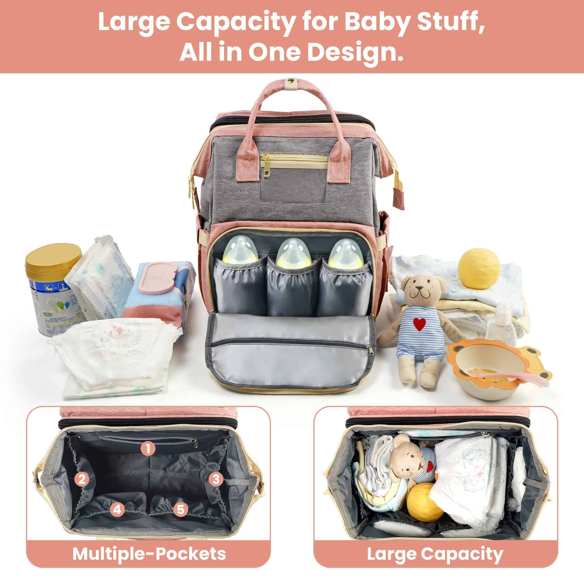 Mochila para pañales Kompoll, Multifunción Impermeable Gran - Imagen 5