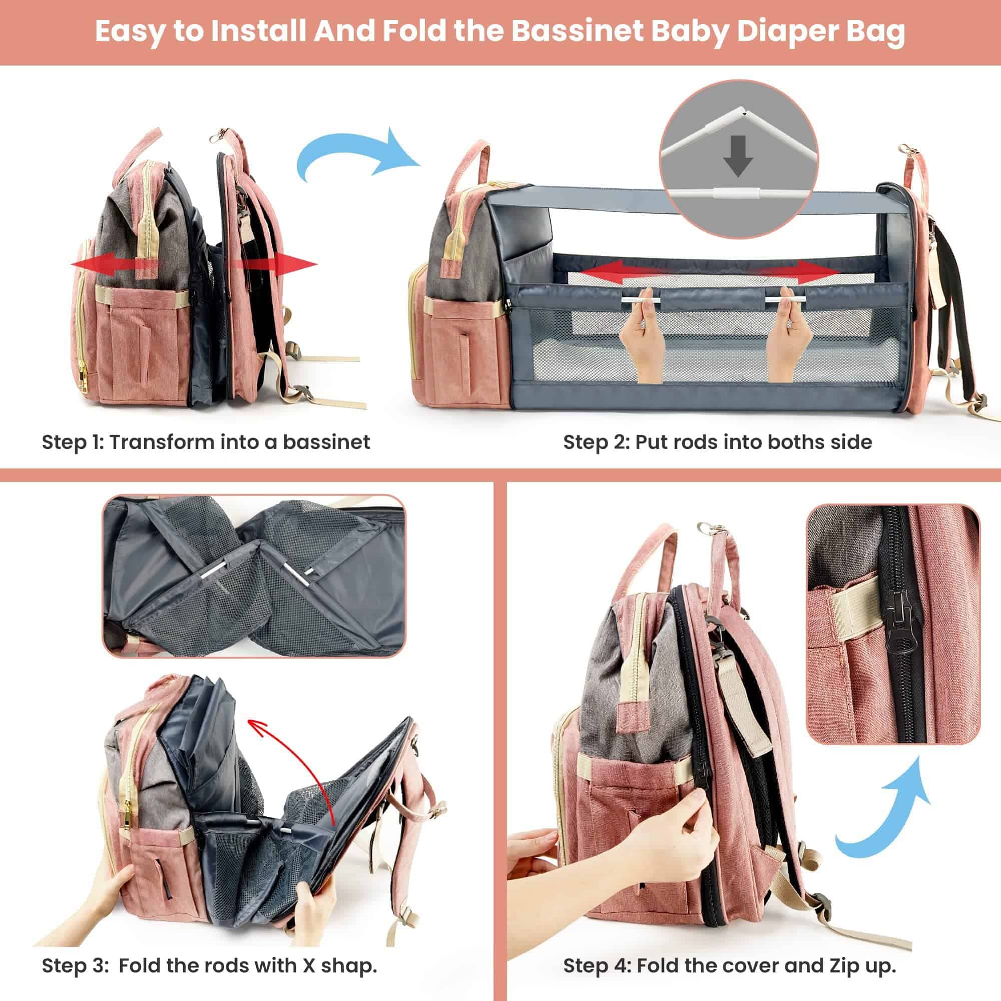 Mochila para pañales Kompoll, Multifunción Impermeable Gran - Imagen 4