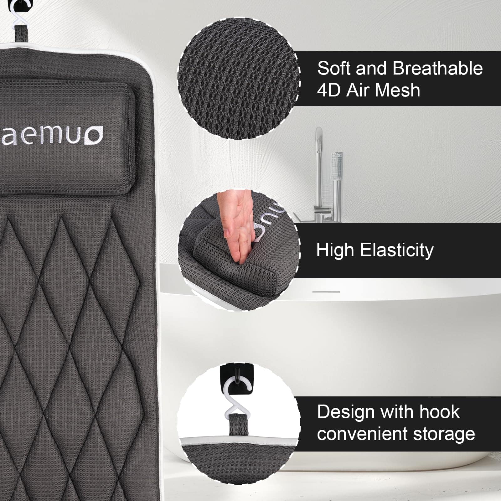 Almohada de Baño de Cuerpo Completo con -Gris - Imagen 6