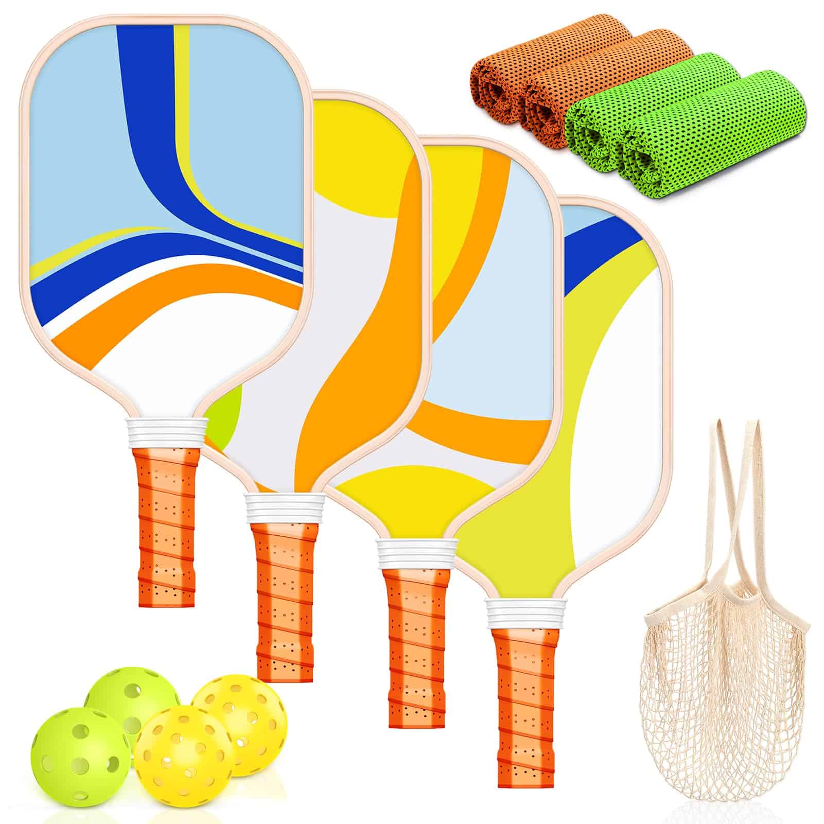 Juego de 4 Paletas de Pickleball con Superficie de Fibra de