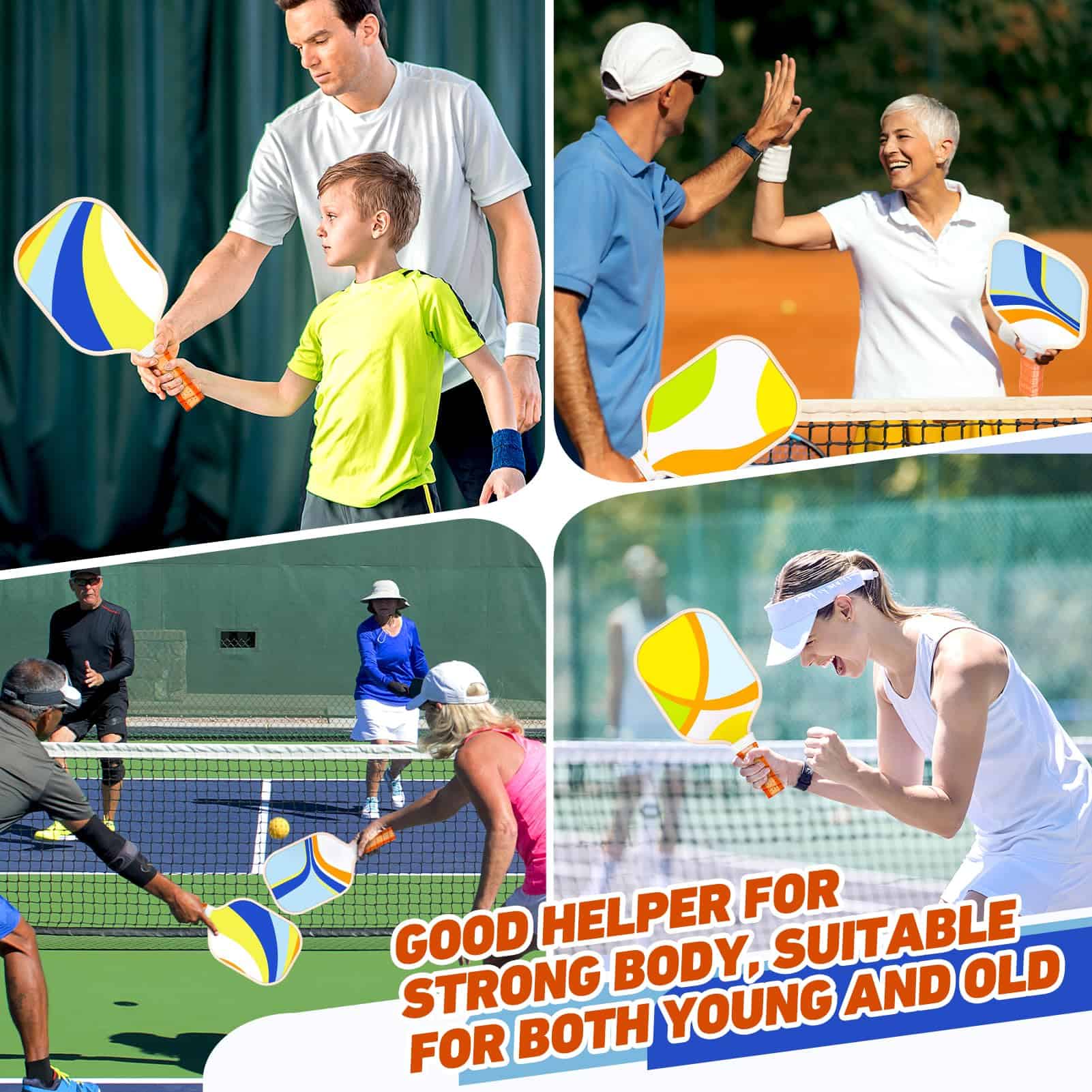 Juego de 4 Paletas de Pickleball con Superficie de Fibra de - Imagen 8