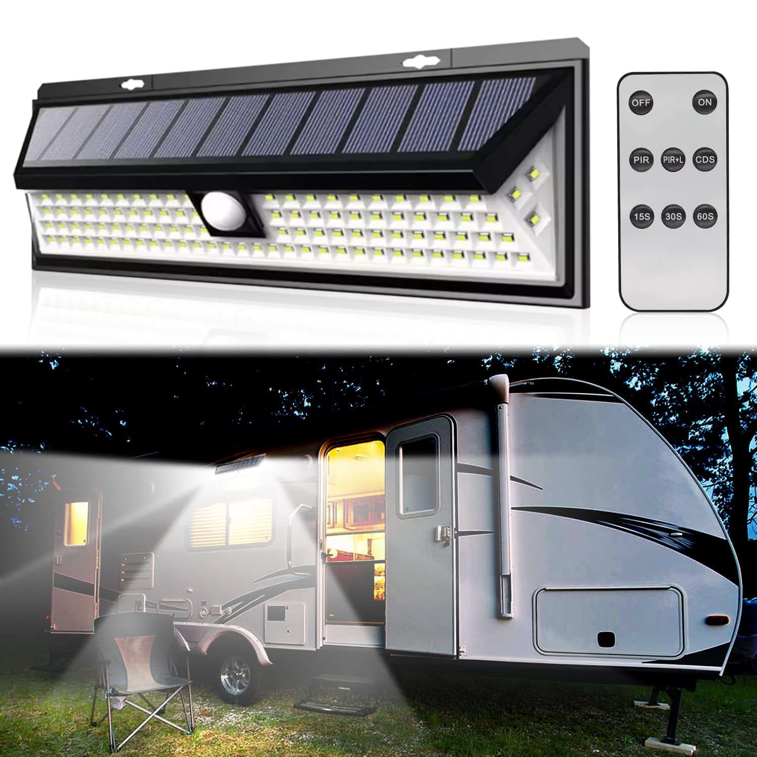 CCBASEBALL Lámpara solar para porche de RV, 118 LED Luces