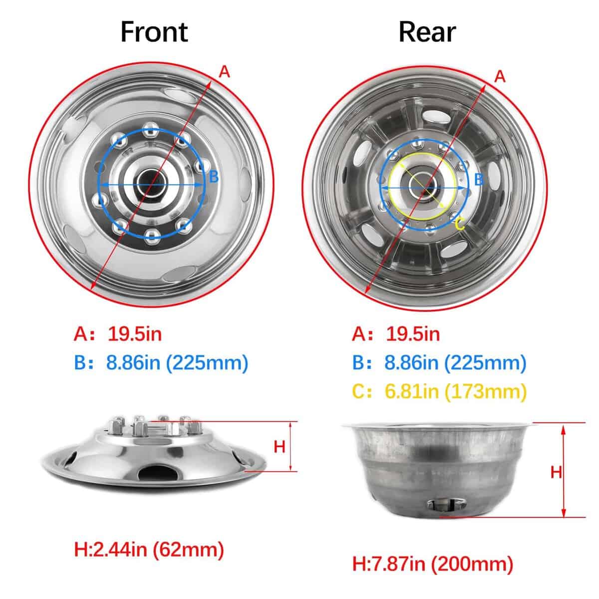 Juego de 4 Tapacubos para Ruedas Dobles de Acero Inoxidable - Imagen 3