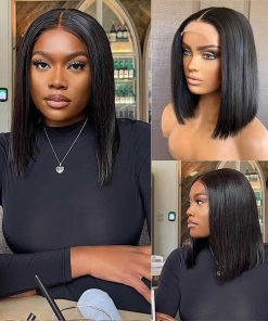 Peluca Bob Corta de Cierre de 5x5 de Cabello Humano