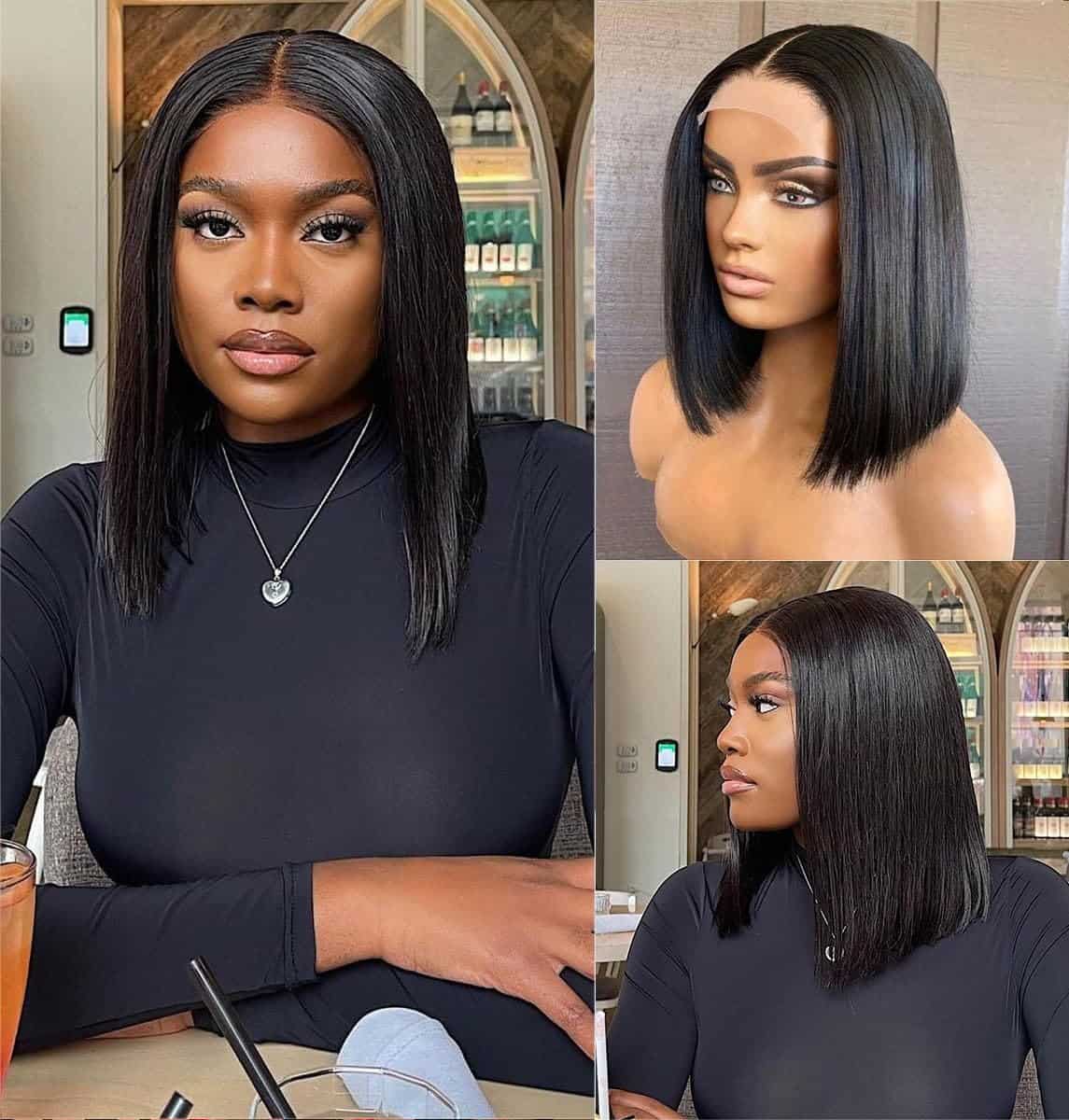 Peluca Bob Corta de Cierre de 5x5 de Cabello Humano