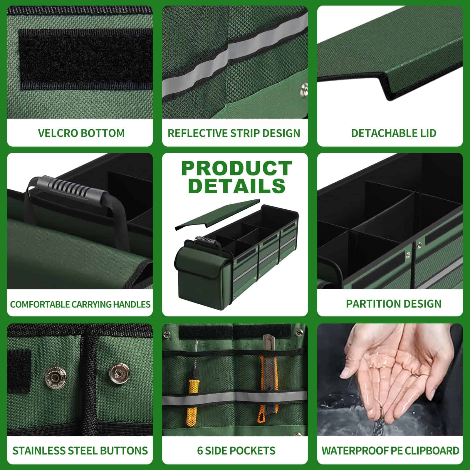 Organizador de Maletero para Coche, 115L de Alta -Verde 115L - Imagen 3