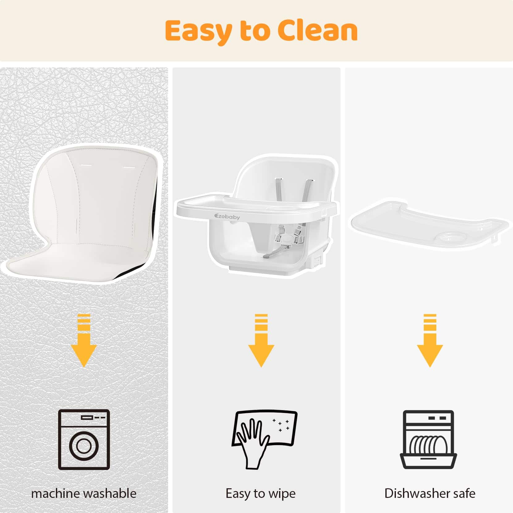 Silla Alta Plegable de Madera Ezebaby, Silla Alta -Blanco Só - Imagen 7