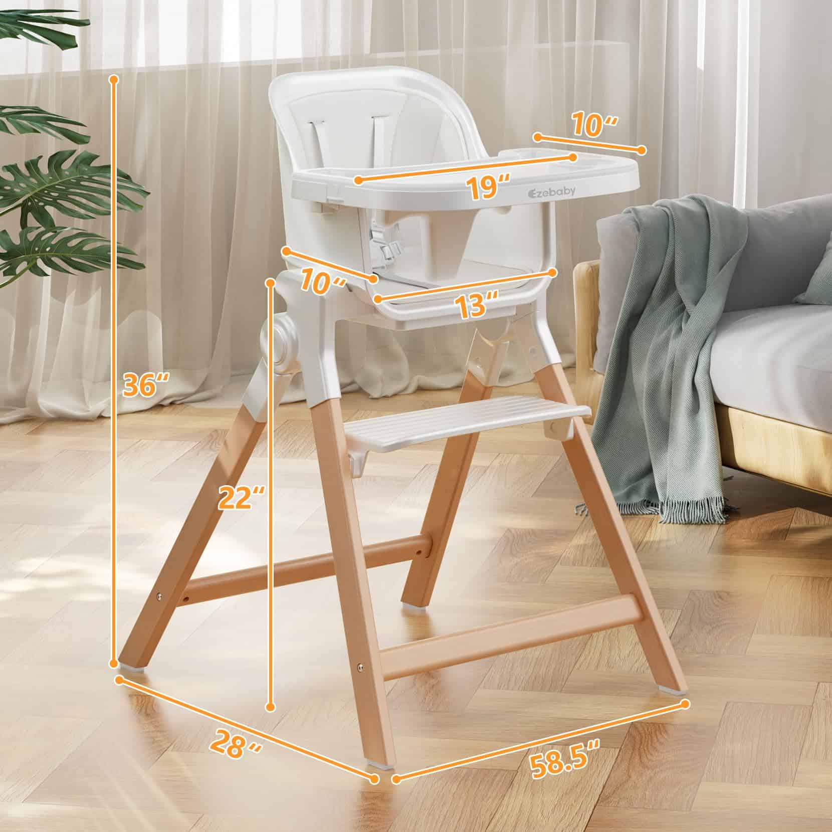 Silla Alta Plegable de Madera Ezebaby, Silla Alta -Blanco Só - Imagen 8