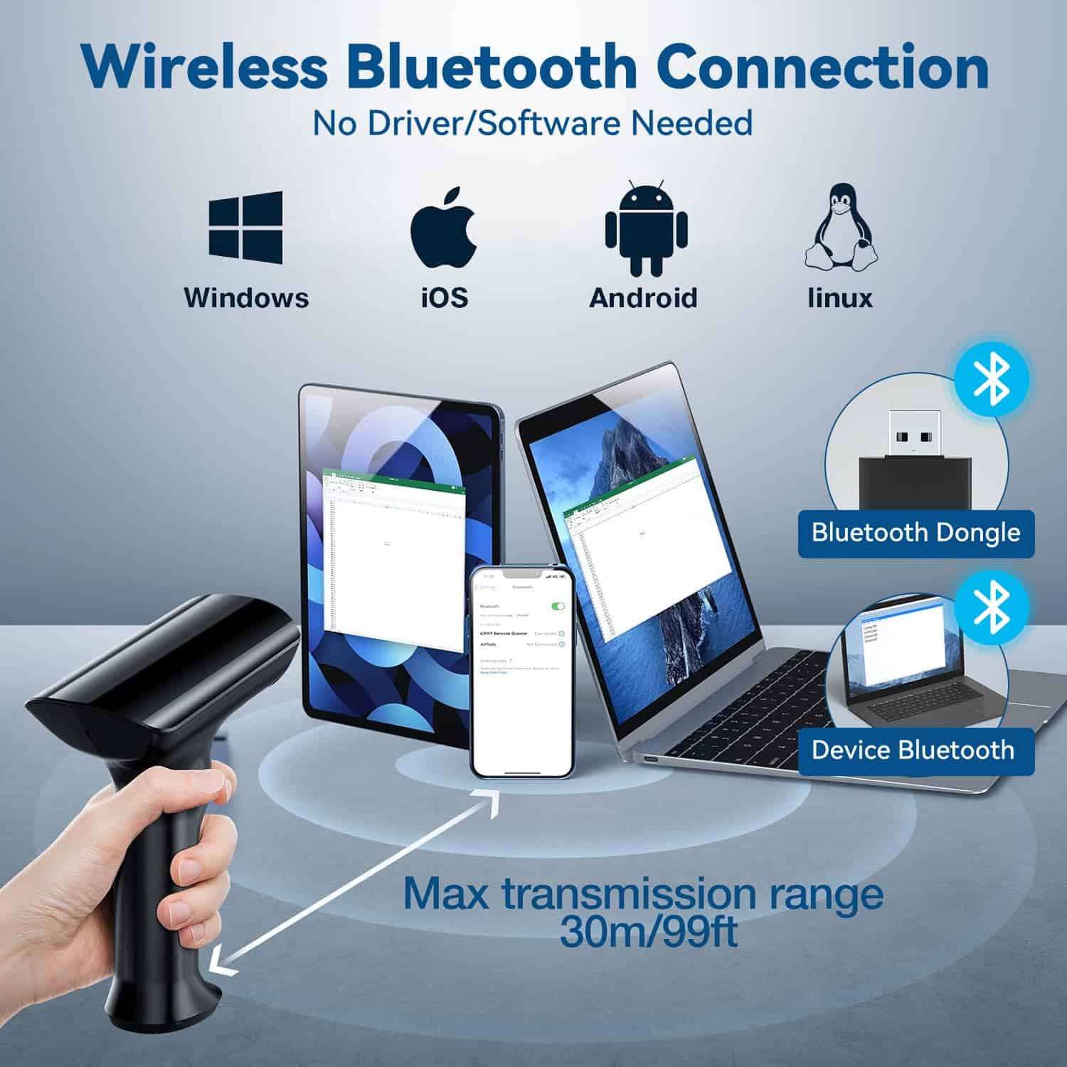 Escáner de Código de Barras Bluetooth 1D 2D QR iDPRT, - Imagen 4