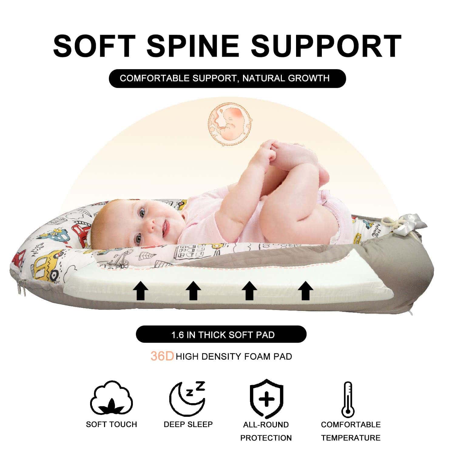 Nido de Bebé Ajustable para Recién Nacidos de 0 -Gris - Imagen 8