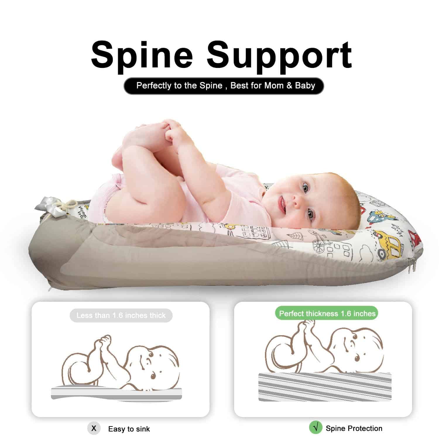 Nido de Bebé Ajustable para Recién Nacidos de 0 -Gris - Imagen 6