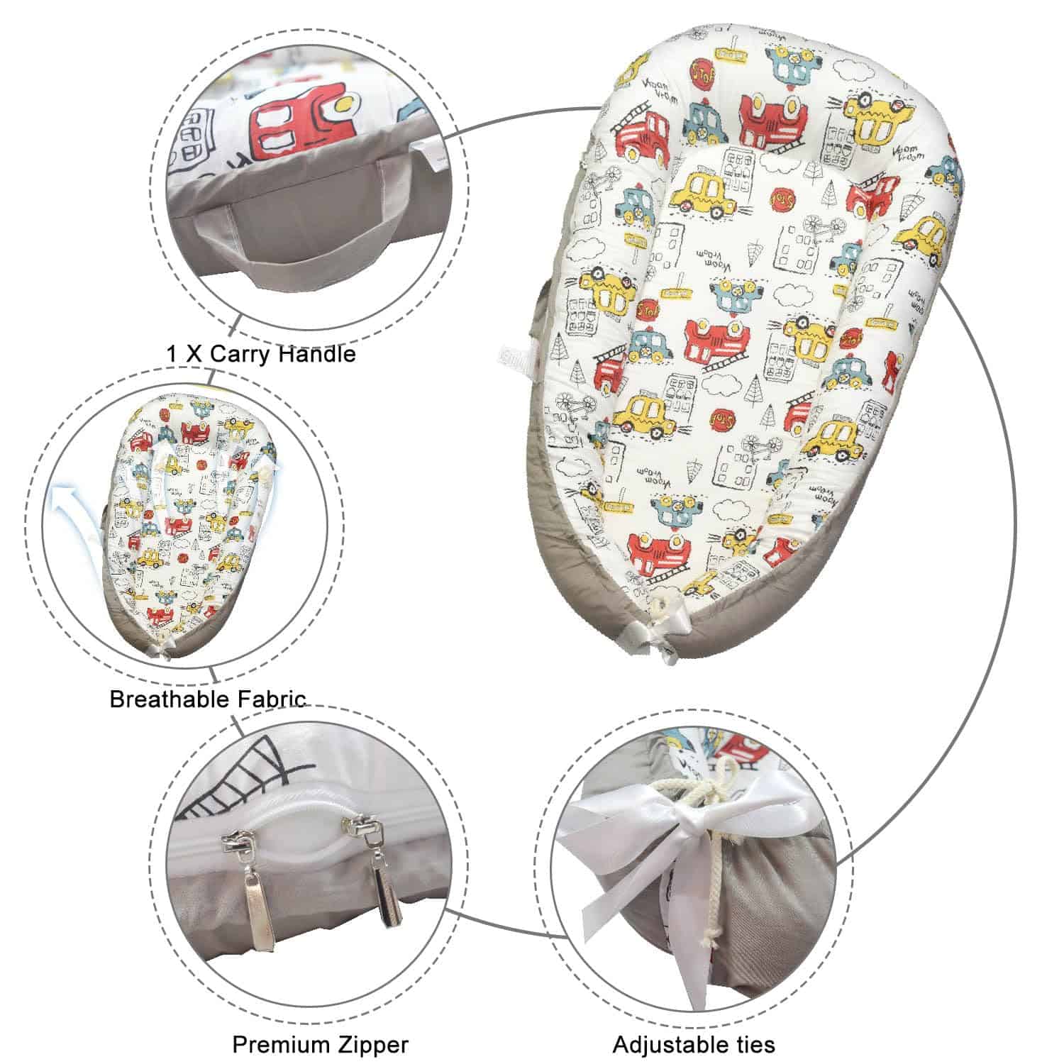 Nido de Bebé Ajustable para Recién Nacidos de 0 -Gris - Imagen 4