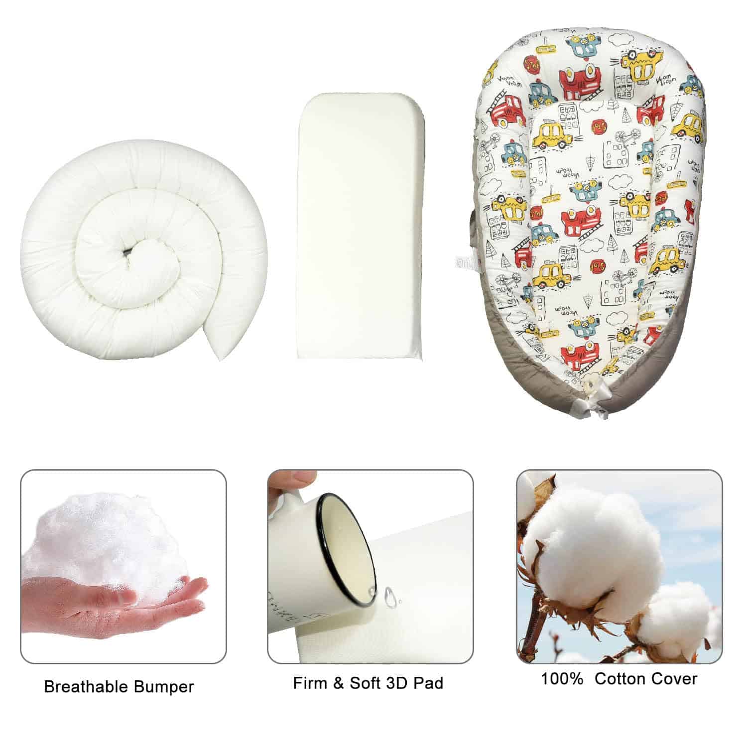 Nido de Bebé Ajustable para Recién Nacidos de 0 -Gris - Imagen 5