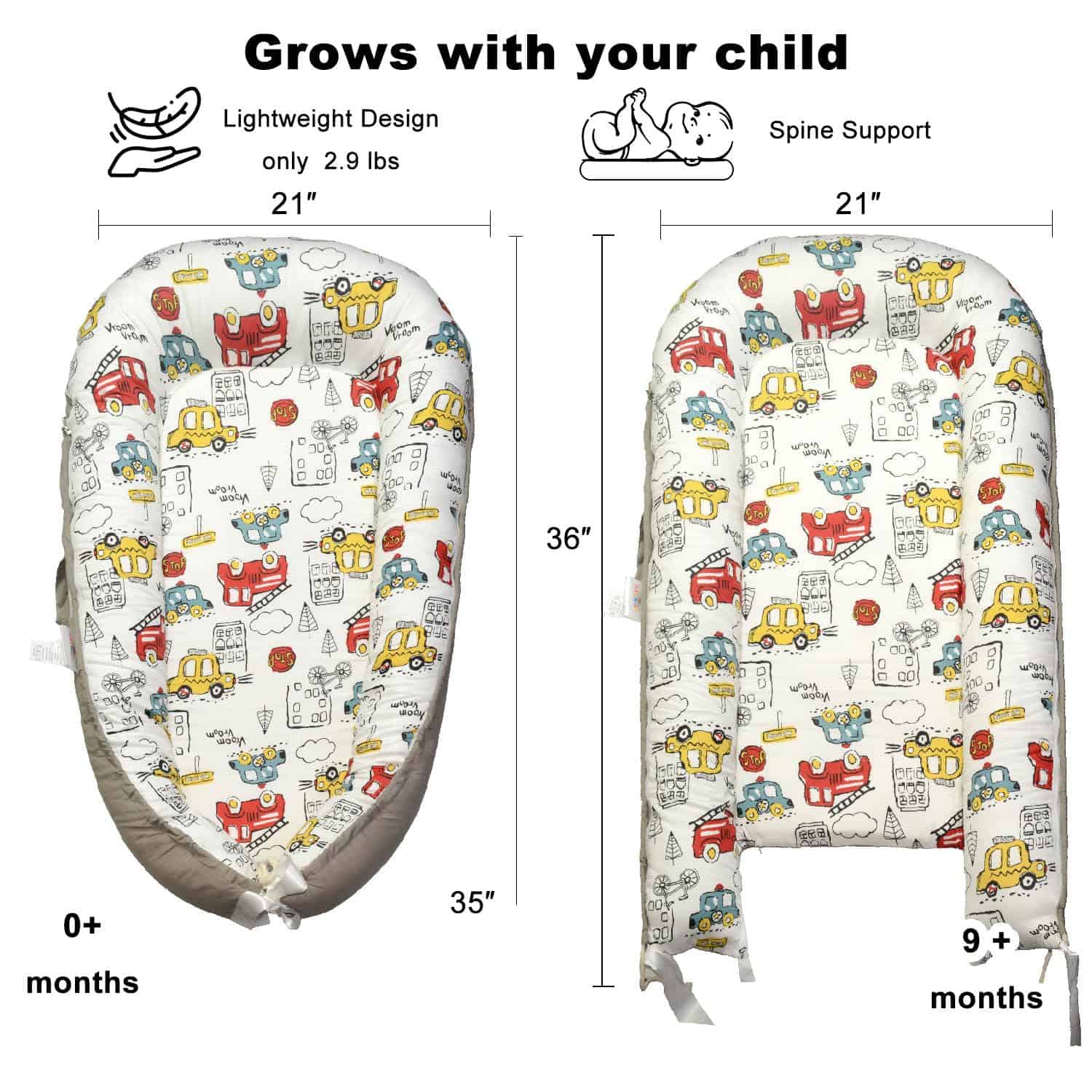 Nido de Bebé Ajustable para Recién Nacidos de 0 -Gris - Imagen 3