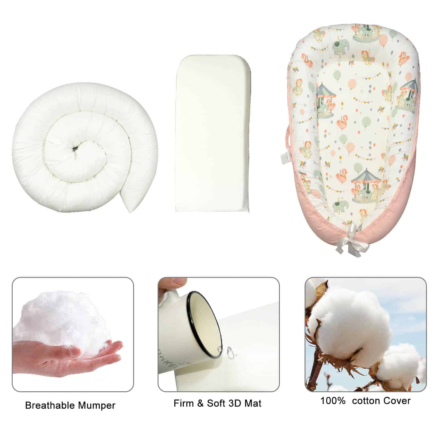 Nido de bebé ajustable para recién nacidos de 0 -Rosa - Imagen 5