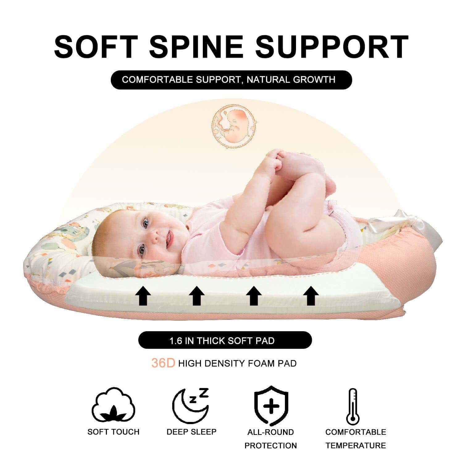 Nido de bebé ajustable para recién nacidos de 0 -Rosa - Imagen 6