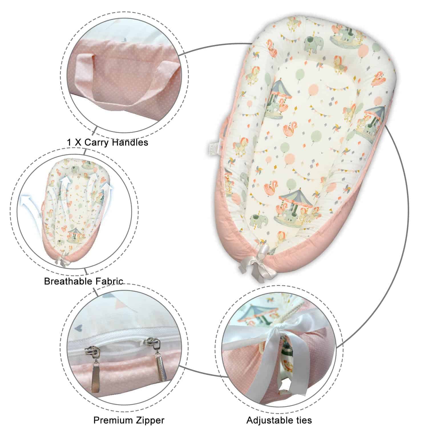 Nido de bebé ajustable para recién nacidos de 0 -Rosa - Imagen 4