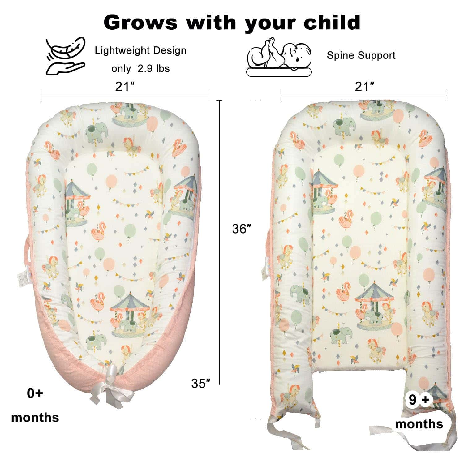 Nido de bebé ajustable para recién nacidos de 0 -Rosa - Imagen 3