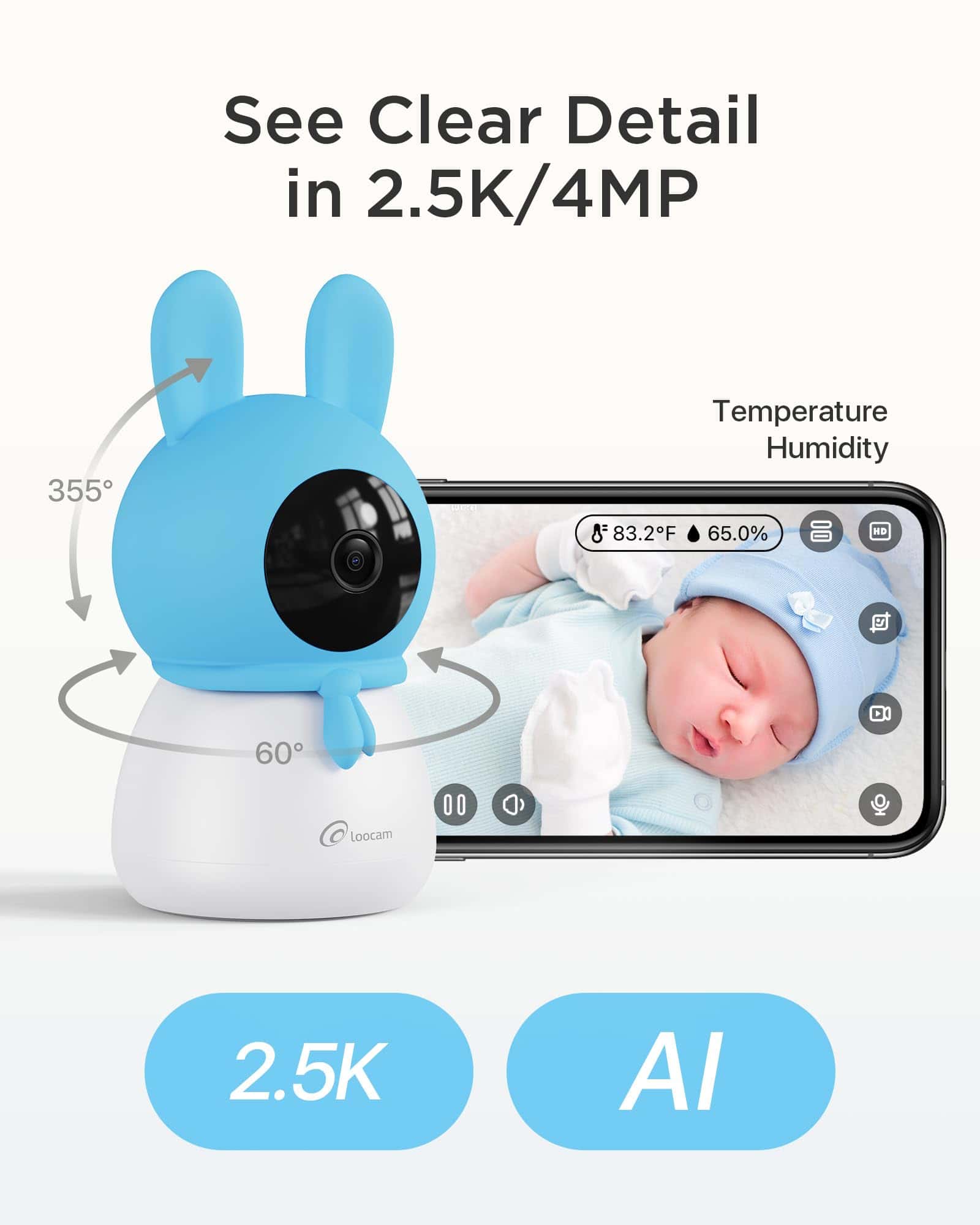 Cámara Inteligente para Bebés y Mascotas Loocam 2.5K 4MP - Imagen 3