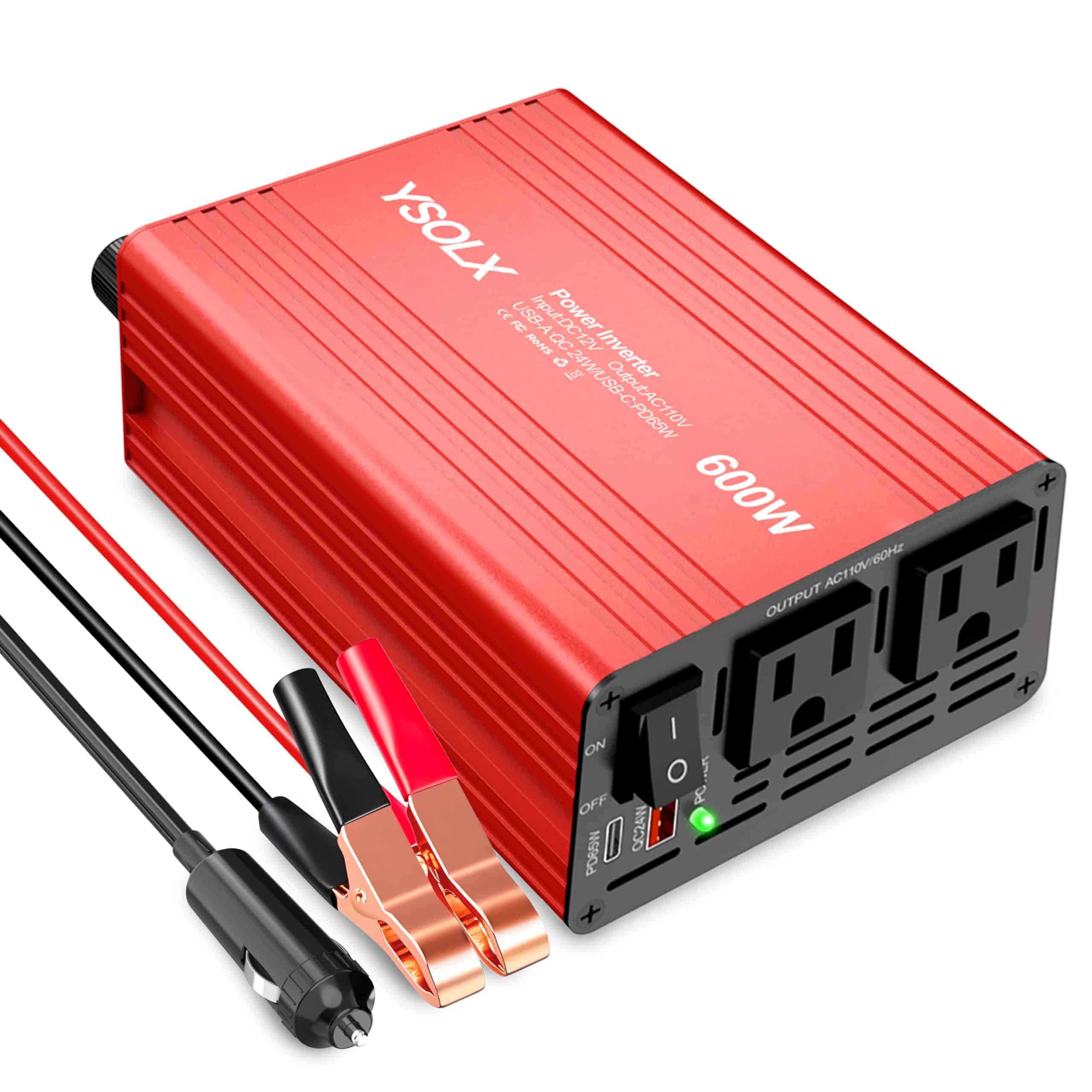 Inversor de Corriente YSOLX 600W, DC 12V a 110V AC Inversor