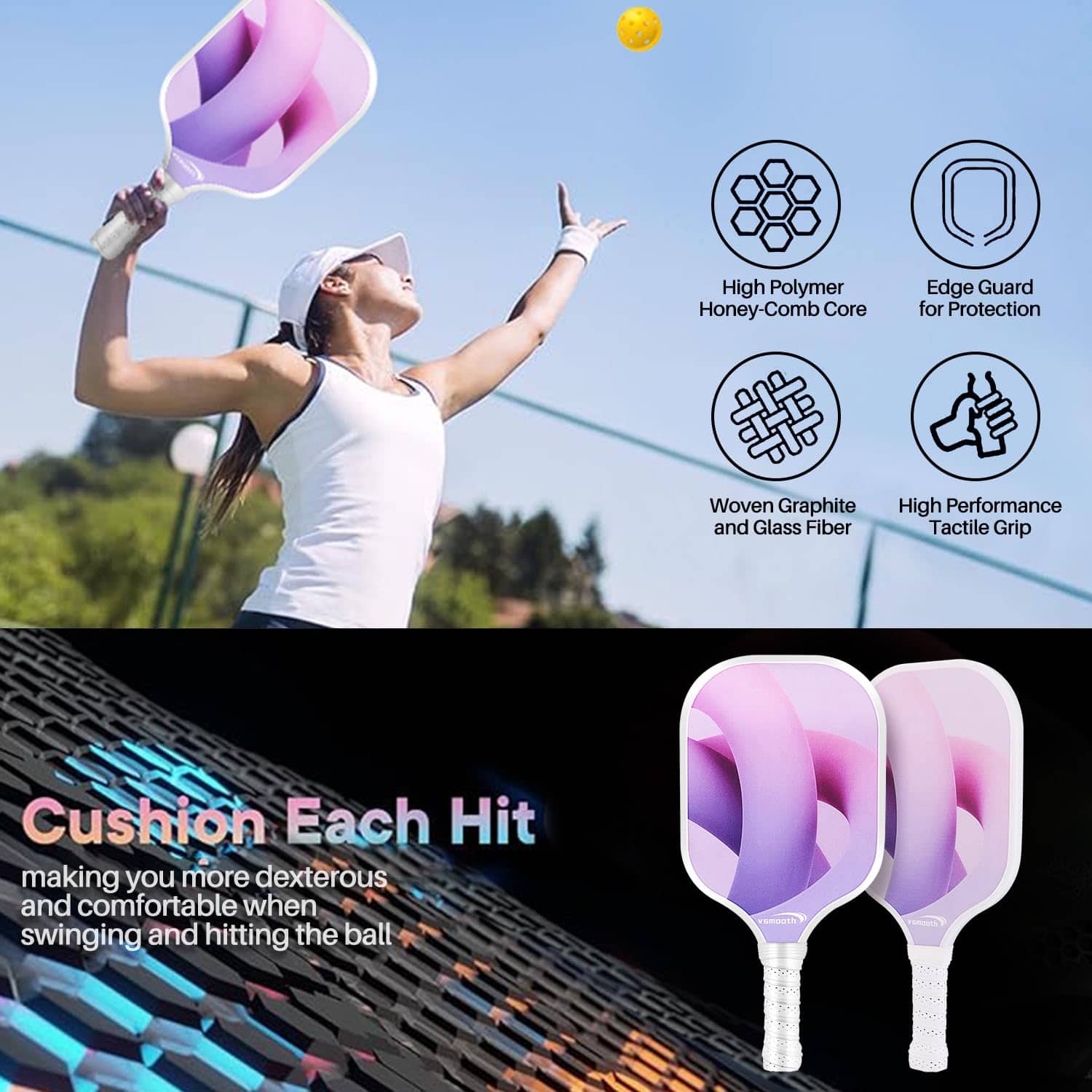 Pickleball Paddles Set VOTMONI Fibra de Vidrio Raqueta de - Imagen 7