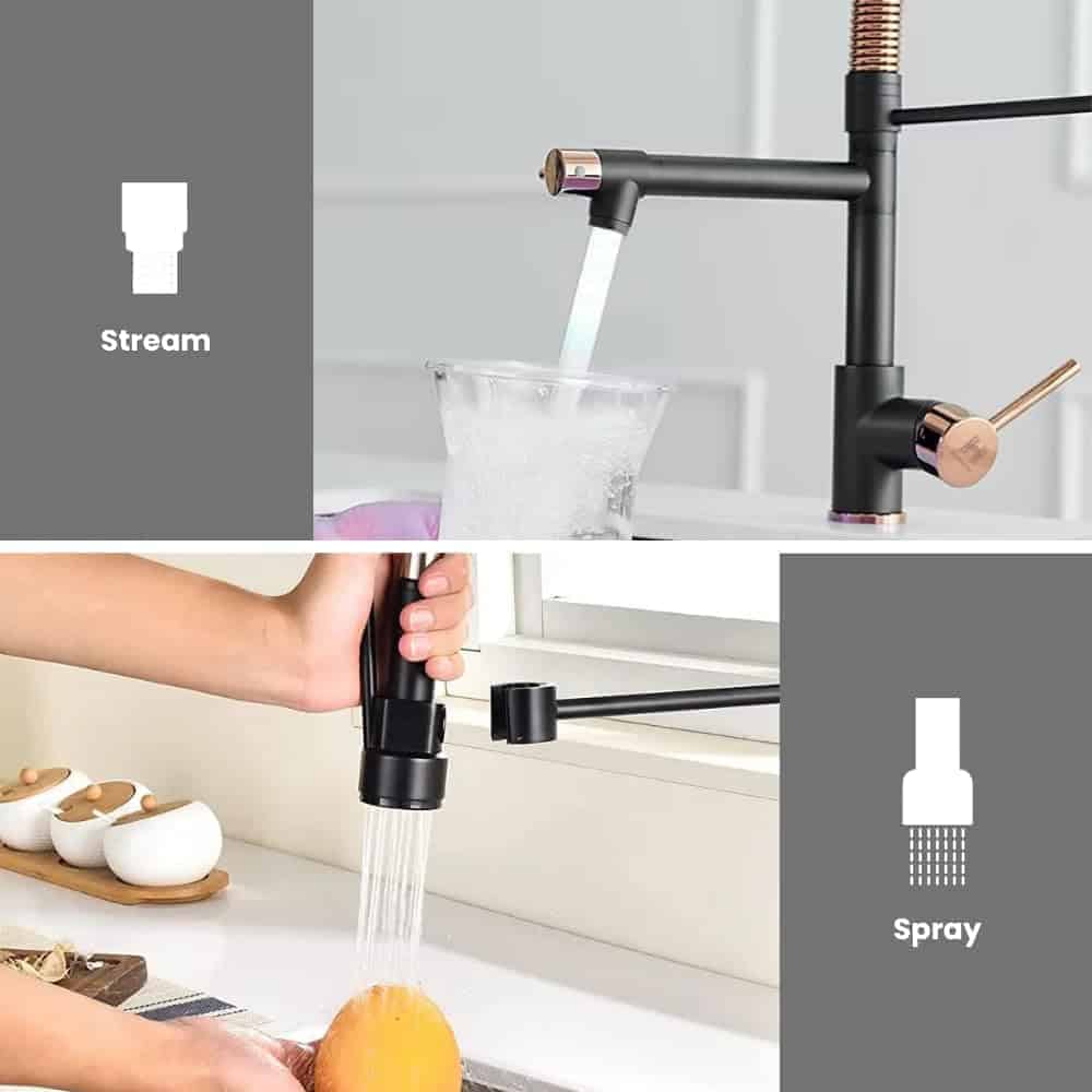 Grifo de Cocina Homefy en Oro Rosa con Rociador Extraíble, - Imagen 4