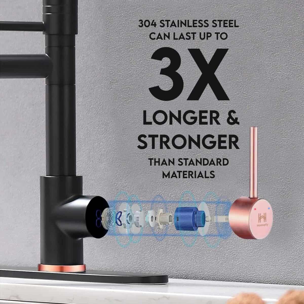 Grifo de Cocina Homefy en Oro Rosa con Rociador Extraíble, - Imagen 5