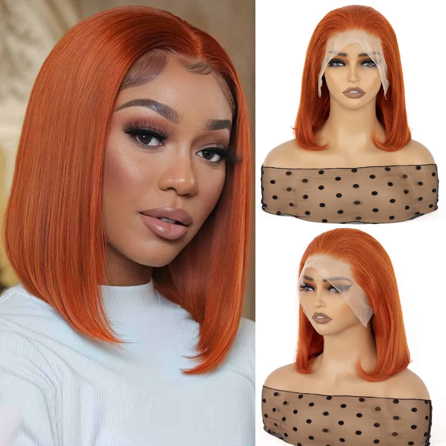 Pelucas de Bob de Encaje Frontal de Jengibre RLHAIR 13x4