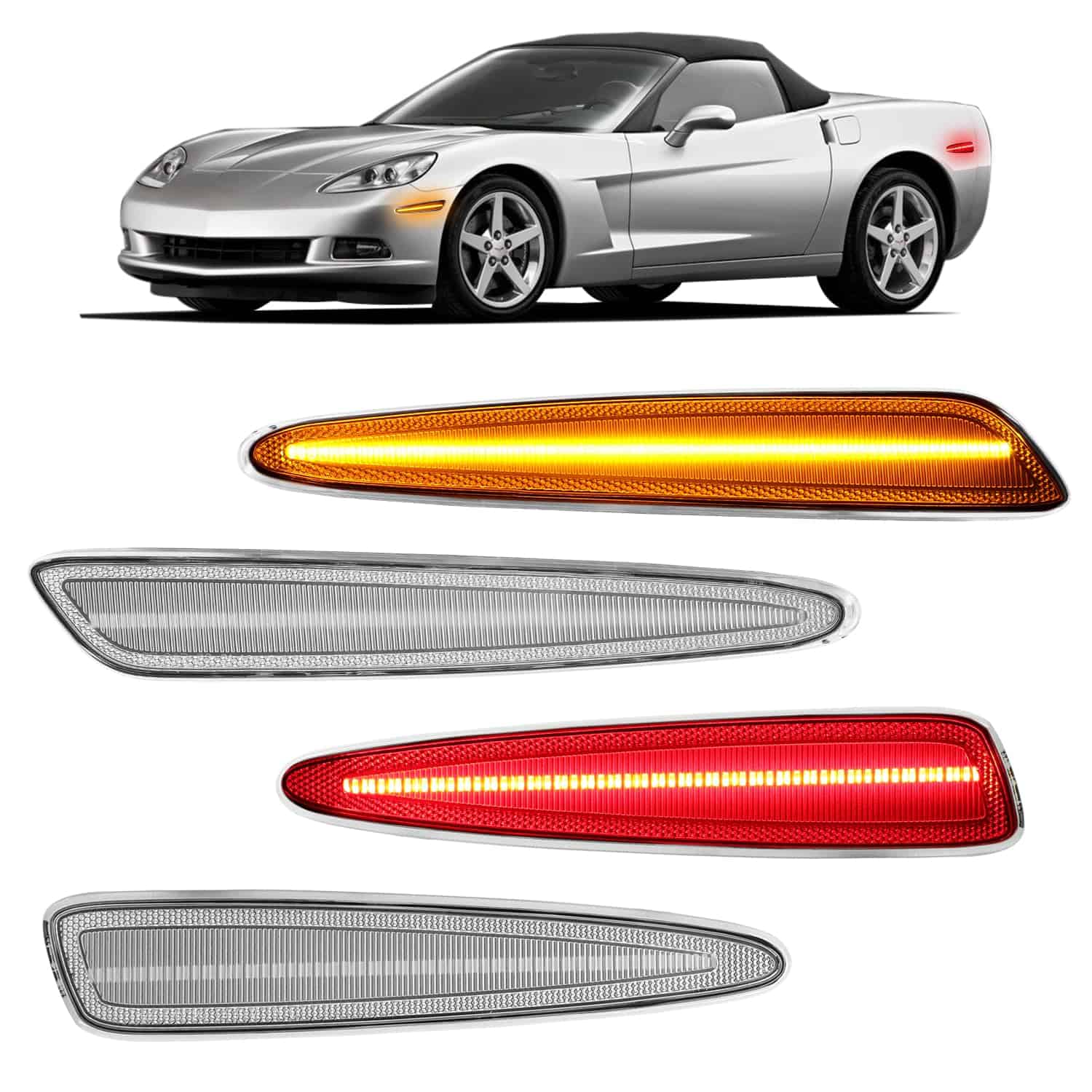 Luces de marcador lateral LED ámbar y rojas para Corvette