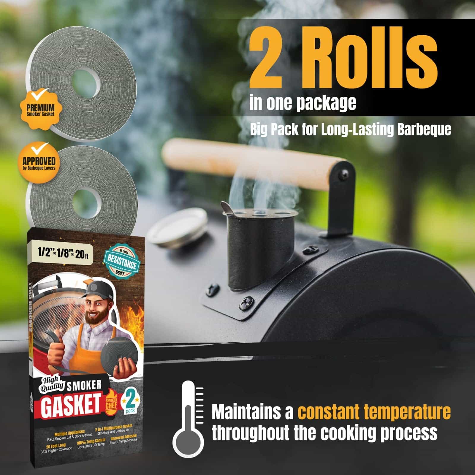 XXL 20 FT Sello de Goma para Ahumador - Gris 1/2�� x 1/8�� - Imagen 3