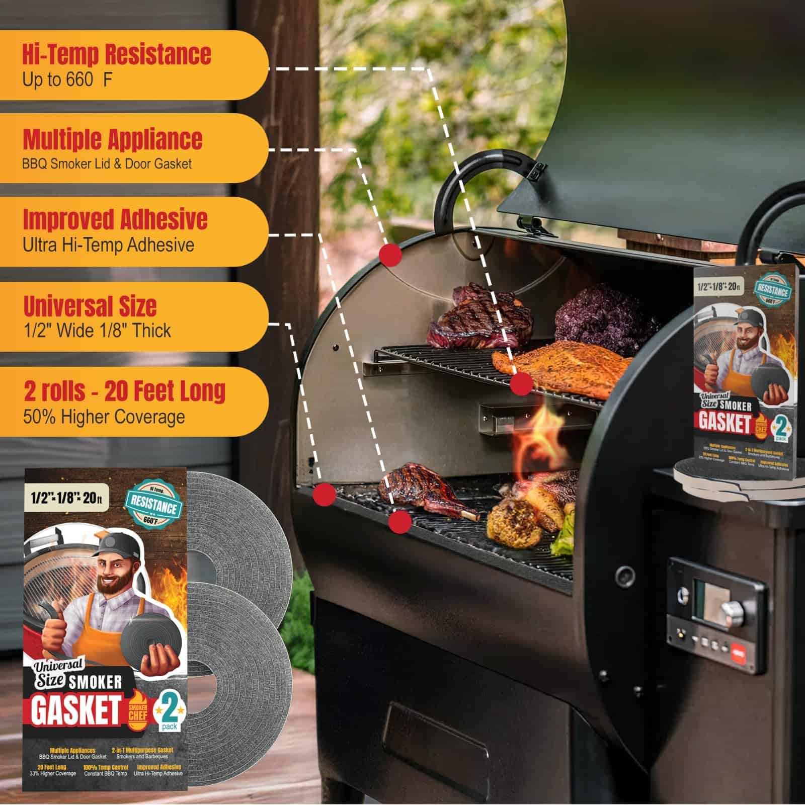 XXL 20 FT Sello de Goma para Ahumador - Gris 1/2�� x 1/8�� - Imagen 4