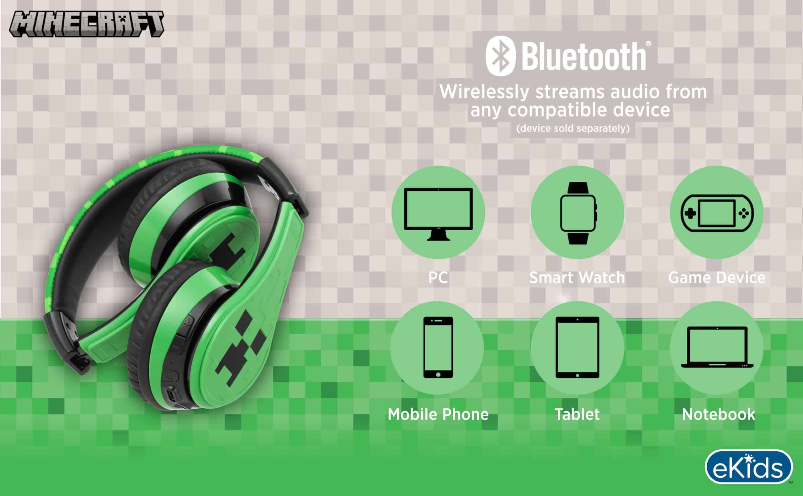 eKids Audífonos Bluetooth para Niños de Minecraft, - Imagen 8