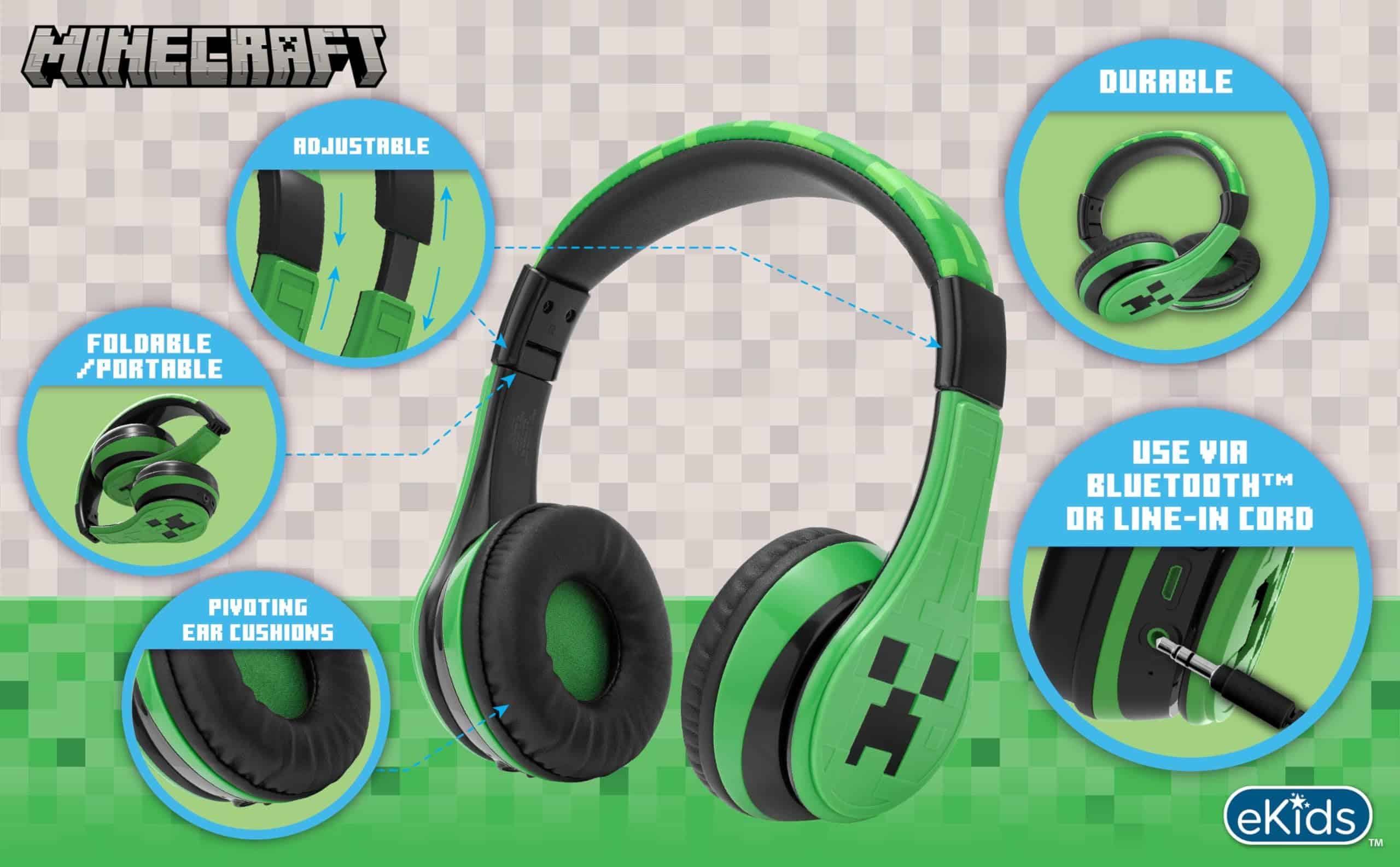 eKids Audífonos Bluetooth para Niños de Minecraft, - Imagen 3