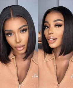 MUPRETTY Pelucas de Bob de Pelo Humano 4x4 Cierre de Encaje