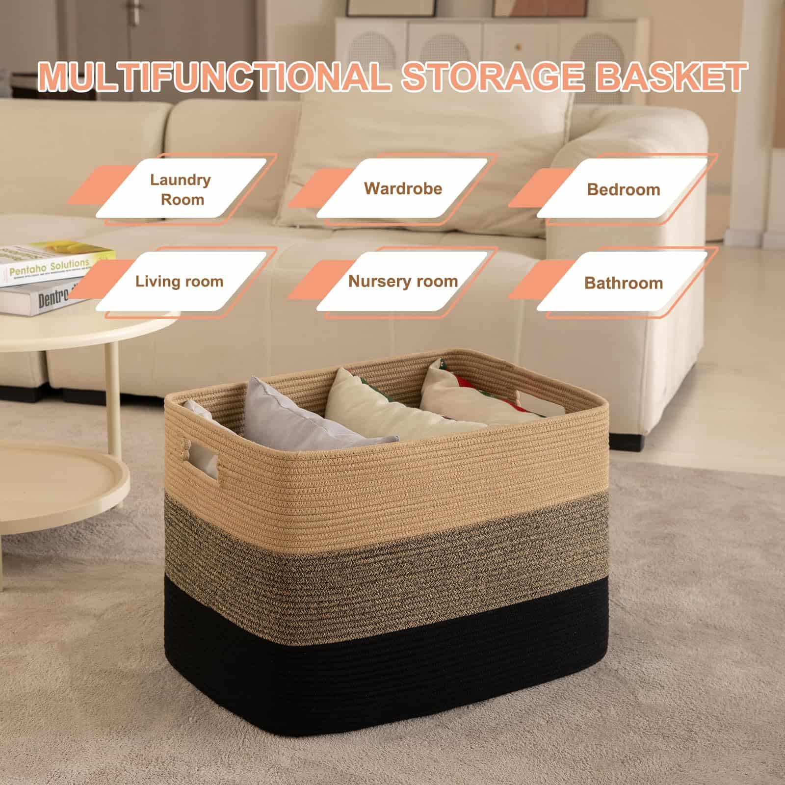 Canasta XXXL OIAHOMY para Mantas, Canasta Rectangular de - Imagen 5