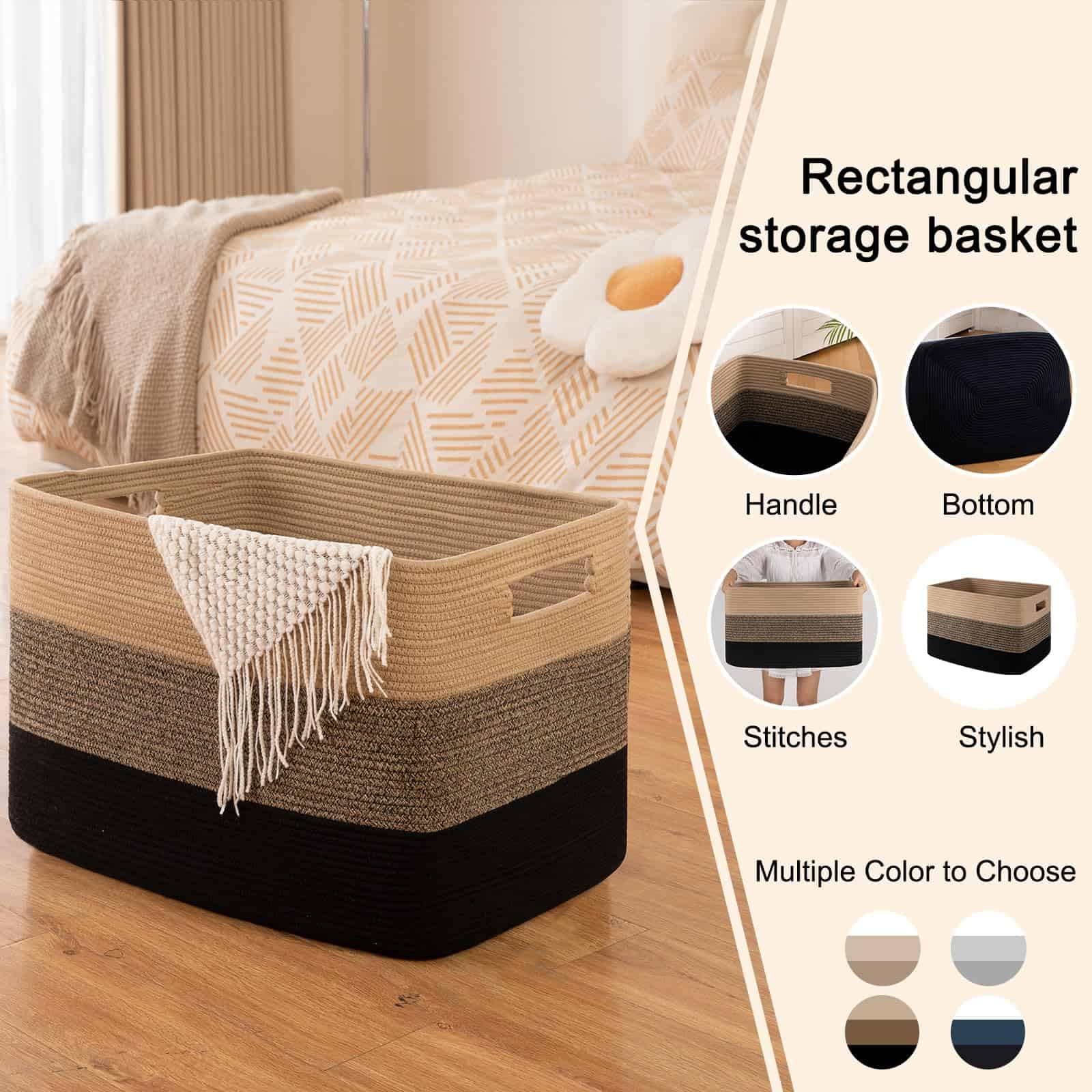 Canasta XXXL OIAHOMY para Mantas, Canasta Rectangular de - Imagen 4