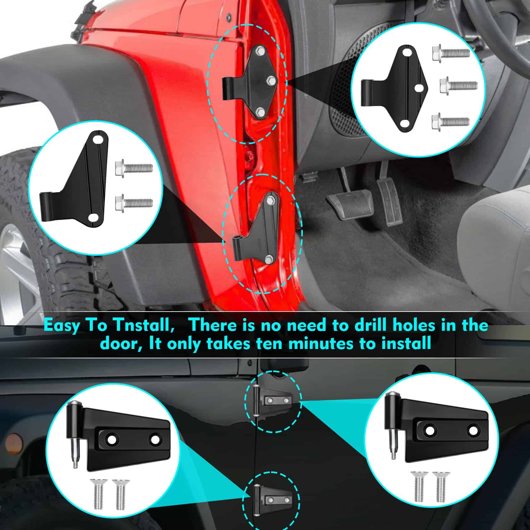 Conjunto de Bisagras para Puerta Jeep Wrangler JK de 2 - Imagen 8