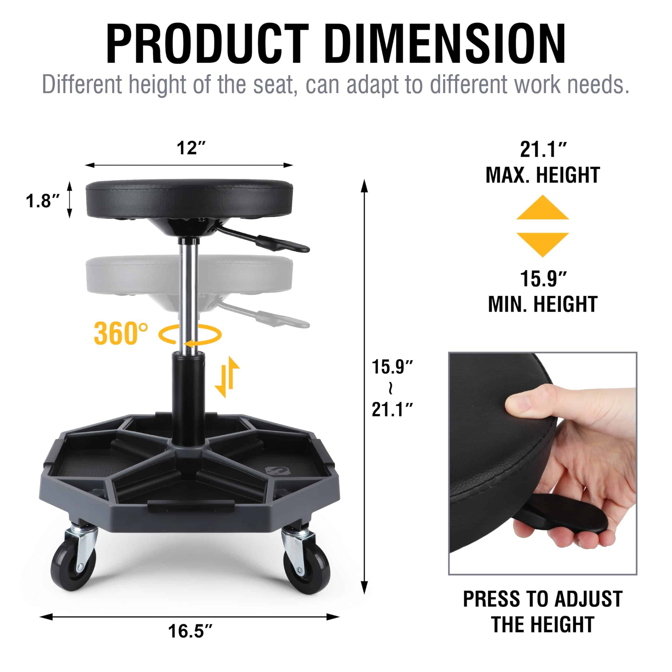 Olympia Tools Taburete Mecánico Ajustable con Bandeja de - Imagen 4