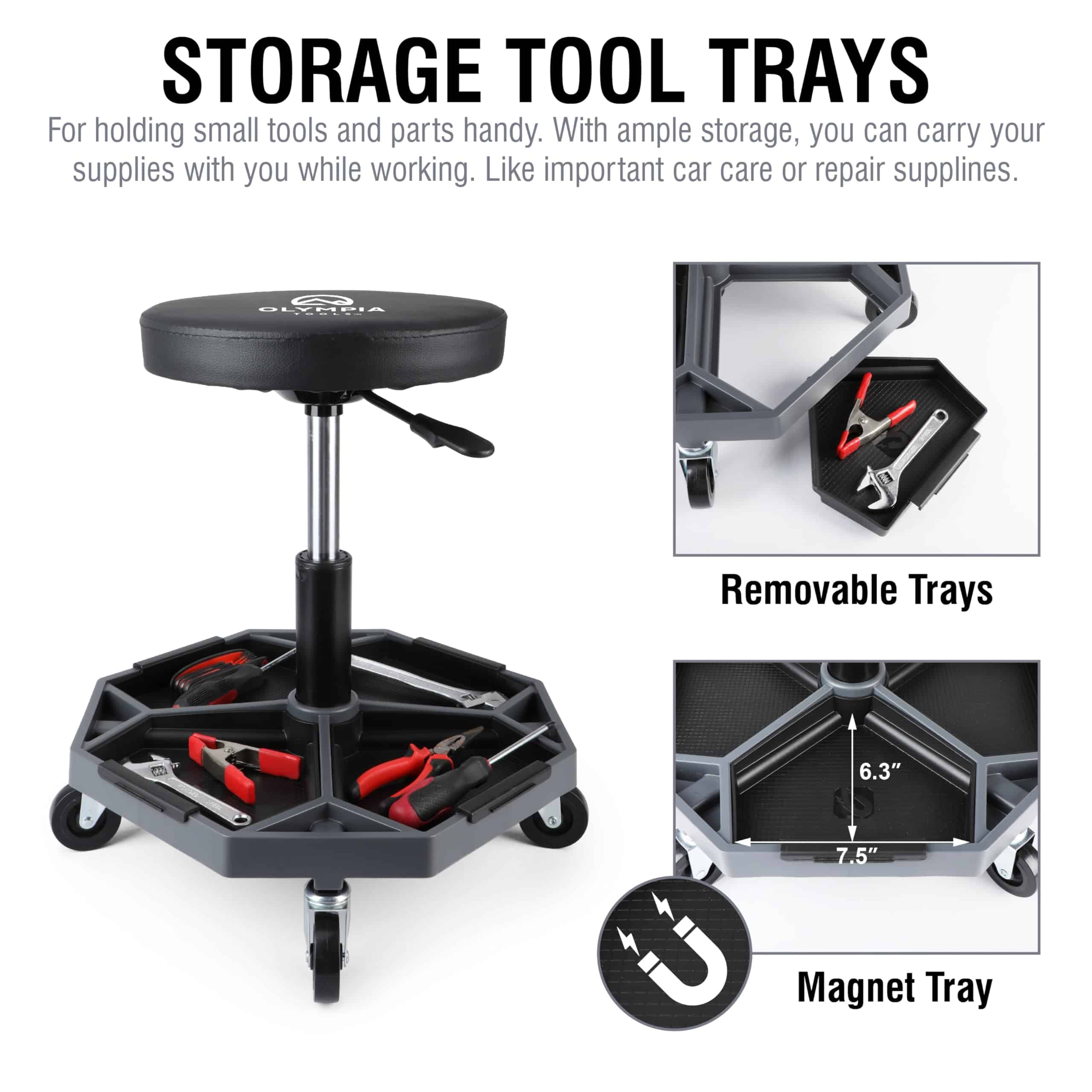 Olympia Tools Taburete Mecánico Ajustable con Bandeja de - Imagen 5