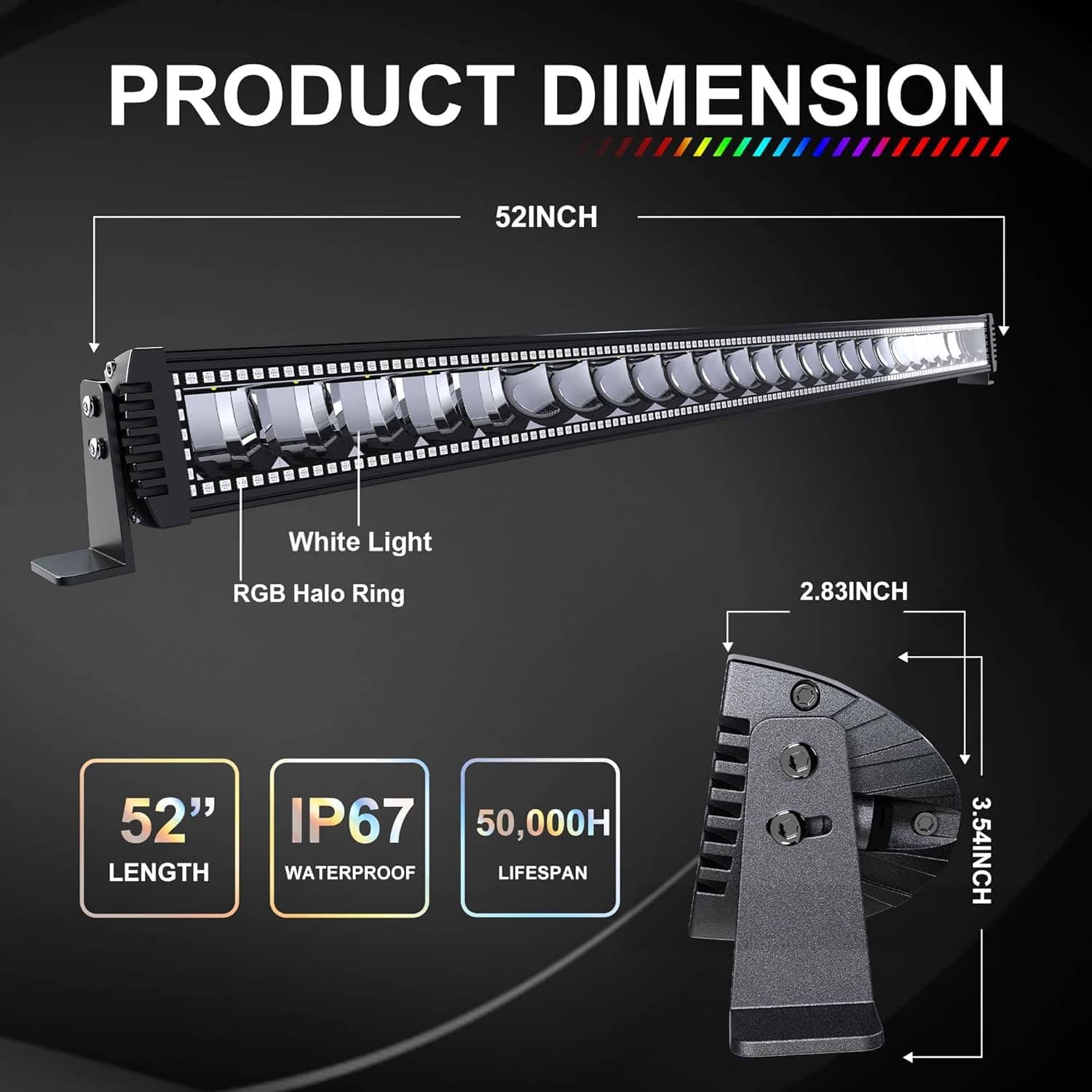 Barra de luces LED RGBW de 52 pulgadas 300W Combo de - Imagen 4