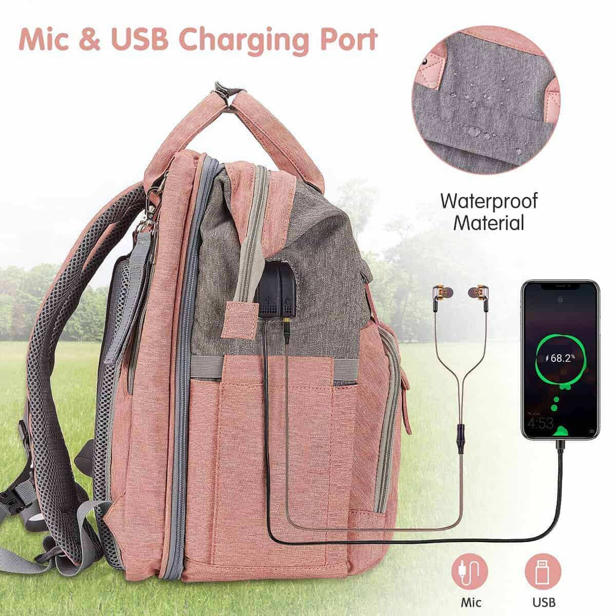 Mochila para Pañales de Bebé DERJUNSTAR con -Baby Pink - Imagen 7