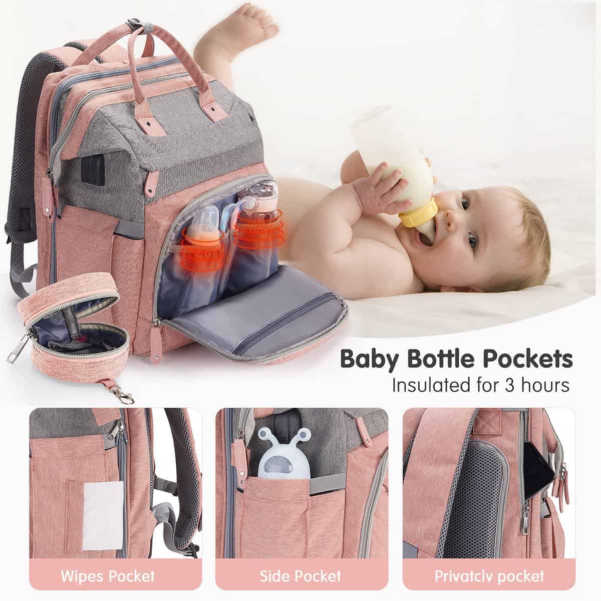 Mochila para Pañales de Bebé DERJUNSTAR con -Baby Pink - Imagen 4
