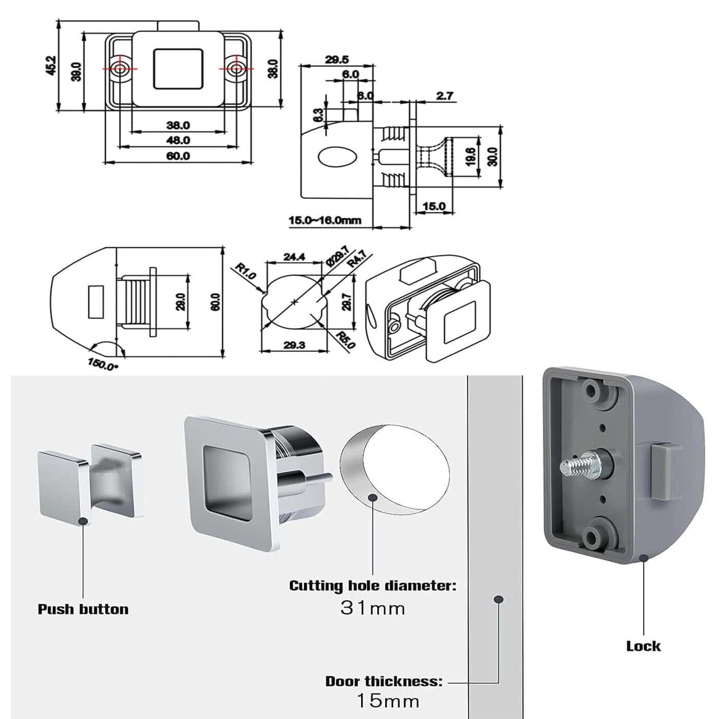 4Packs NHDSUO Bloqueo de Gabinete sin Llave para RV, Botón - Imagen 6
