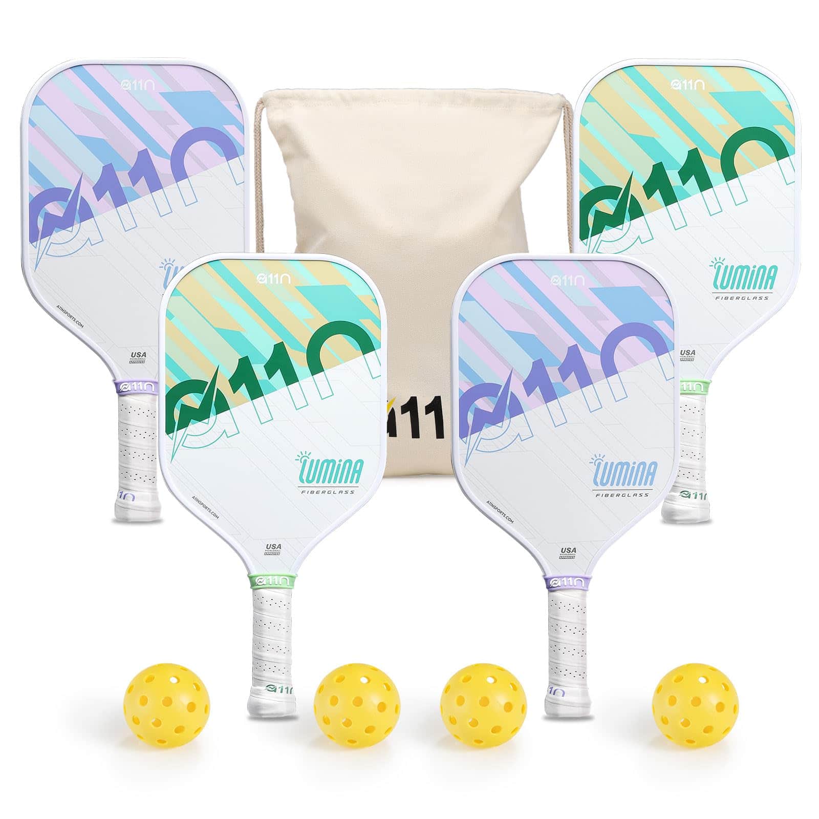 Set de 4 Palas de Pickleball A11N con -Verde y Morado