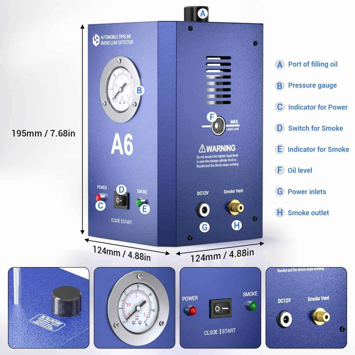 KOLSOL Detector de Humo para Automóviles con Manómetro de - Imagen 8