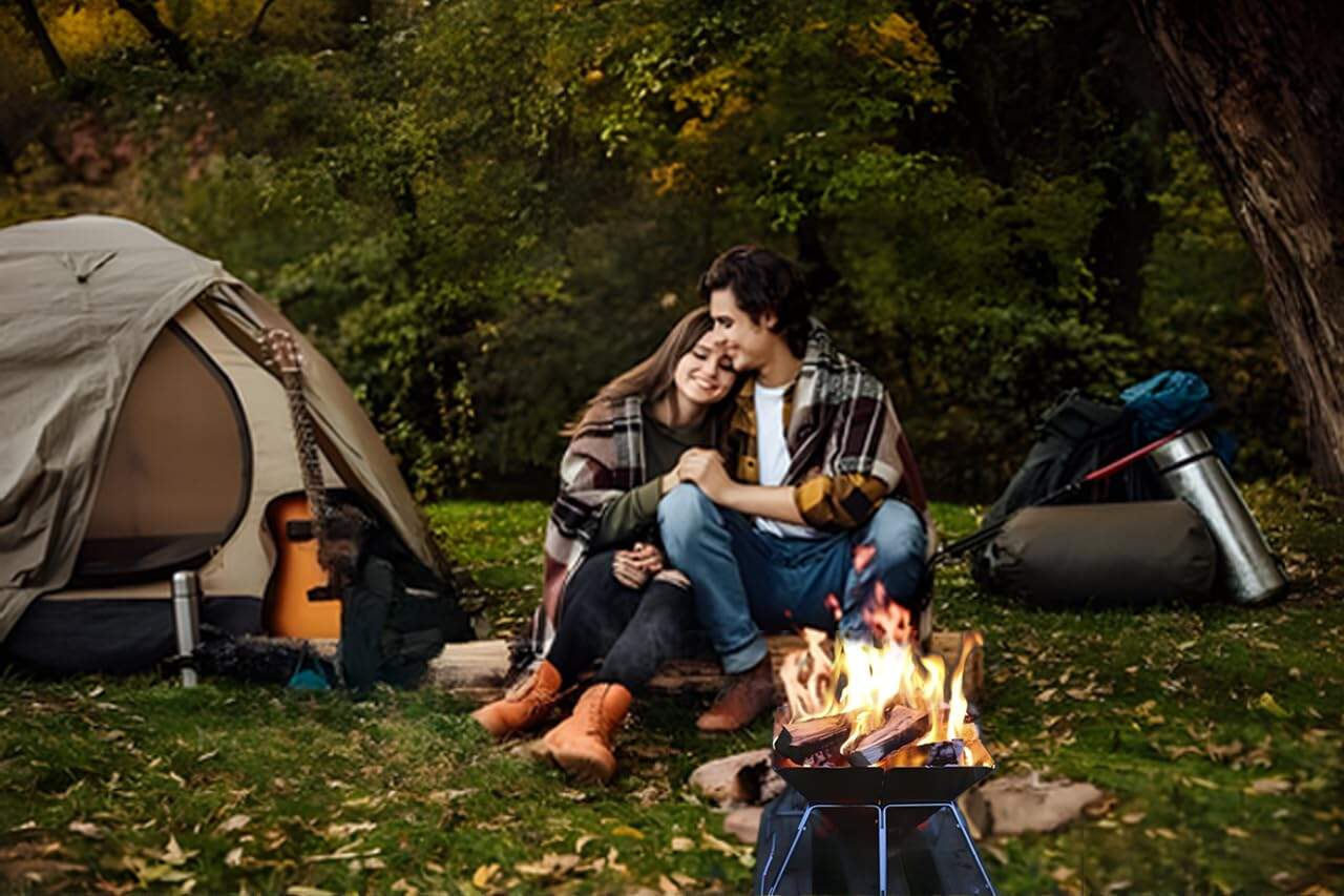 Asador de carbón portátil para camping con bolsa de - Imagen 3