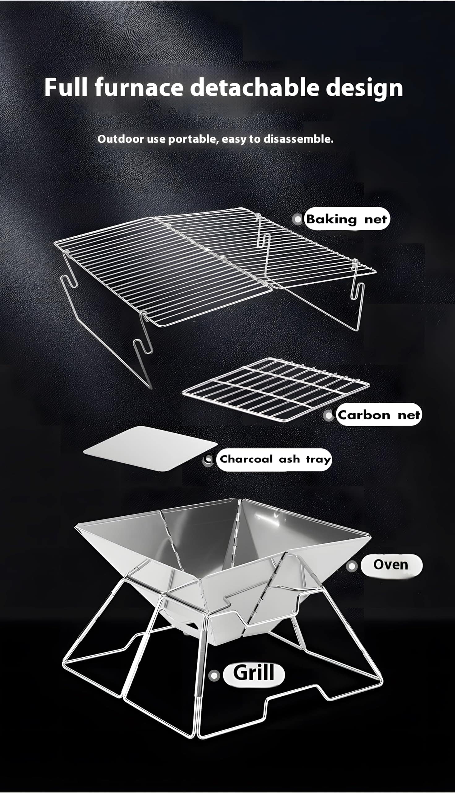 Asador de carbón portátil para camping con bolsa de - Imagen 7